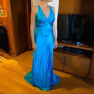 Blue Turquoise 100% Silk Prom or wedding Dress with Tail